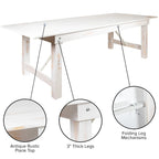 8' x 40 Rectangular Antique Rustic Solid Pine Folding Farm Table - 96D x 40W x 30H