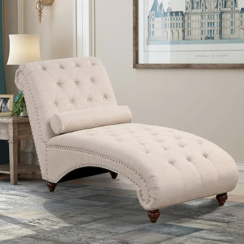 Modern Armless Velvet Chaise Lounge Indoor Chair with 1 Bolster Pillow