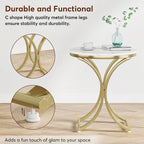 White Gold Side Table Round End Table Modern Small Coffee Table Accent C Table