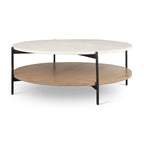 Larkin Two-Tier White Marble Top and Solid Wood Round Coffee Table