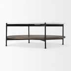 Larkin Two-Tier White Marble Top and Solid Wood Round Coffee Table