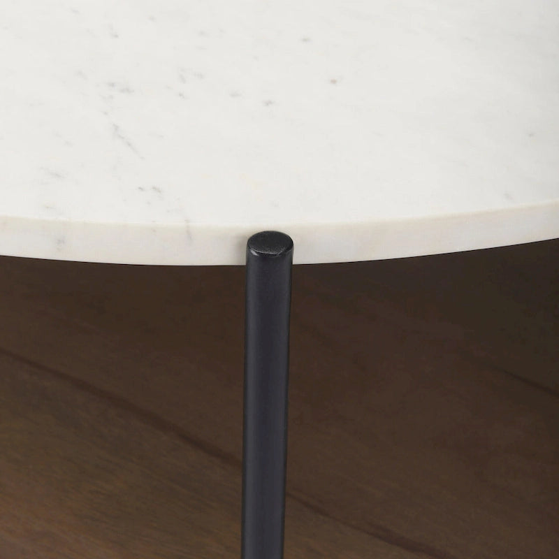 Larkin Two-Tier White Marble Top and Solid Wood Round Coffee Table