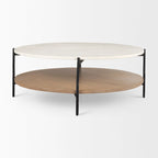 Larkin Two-Tier White Marble Top and Solid Wood Round Coffee Table