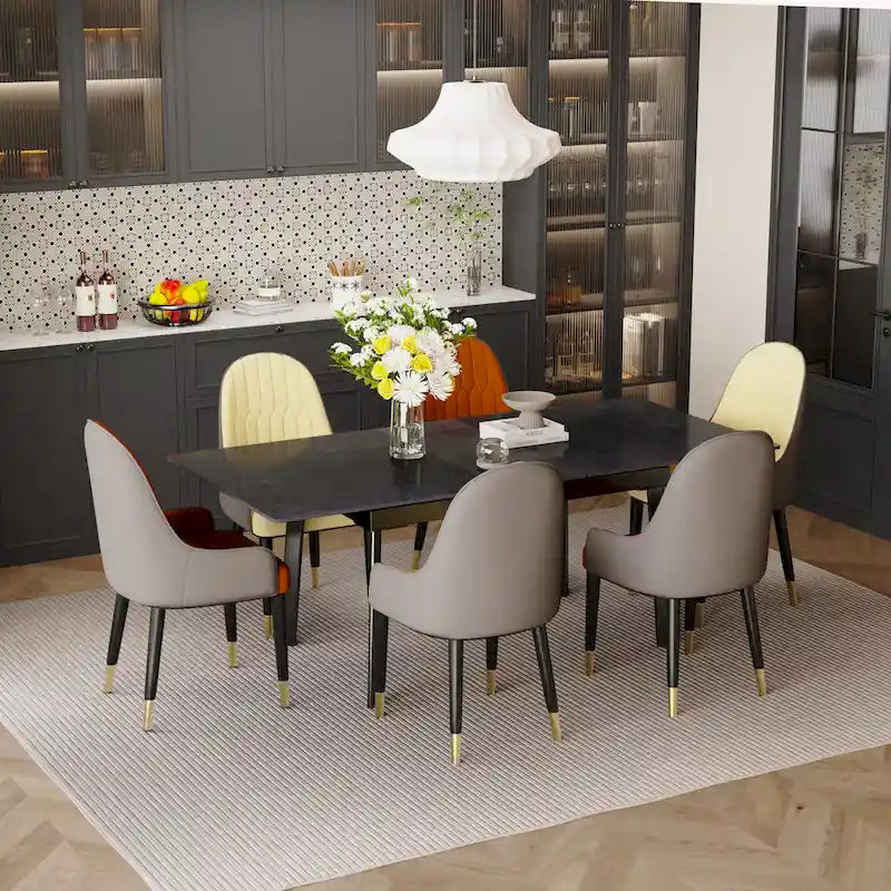 Set of 2 Modern Microfiber Silicone Leather Upholstered Dining Chairs, Metal Legs - 20.5x19.3x35.5 inch