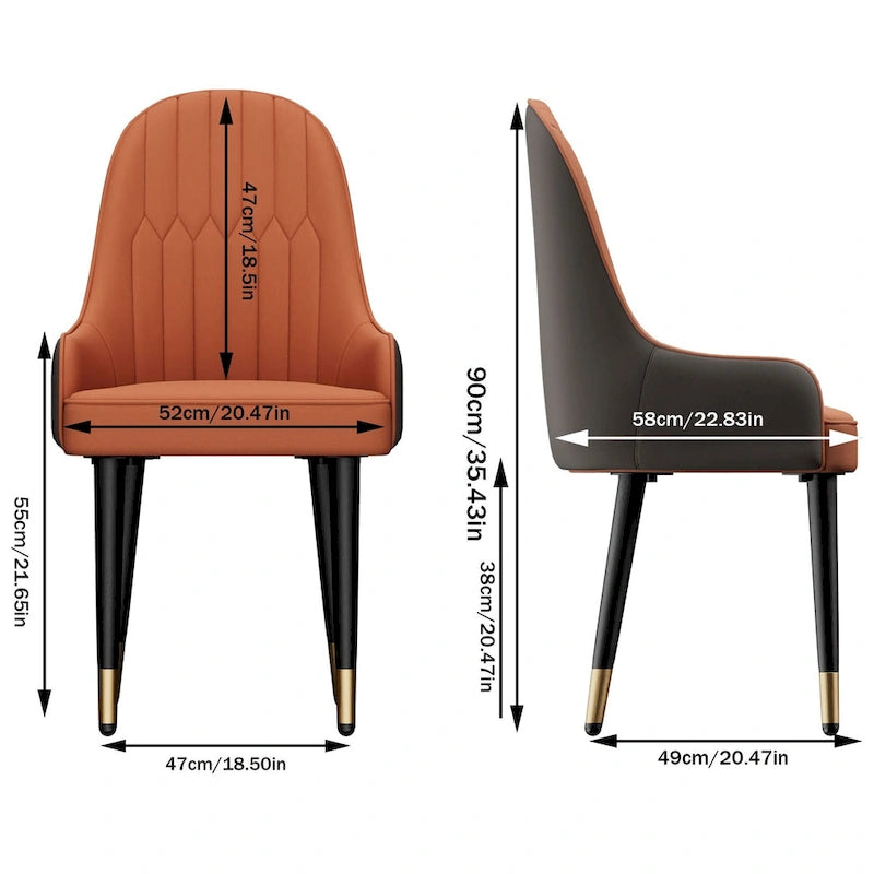 Set of 2 Modern Microfiber Silicone Leather Upholstered Dining Chairs, Metal Legs - 20.5x19.3x35.5 inch