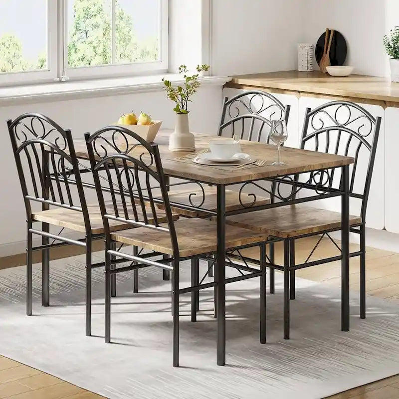 Retro Rectangular Dining Table Set with 4 Seats