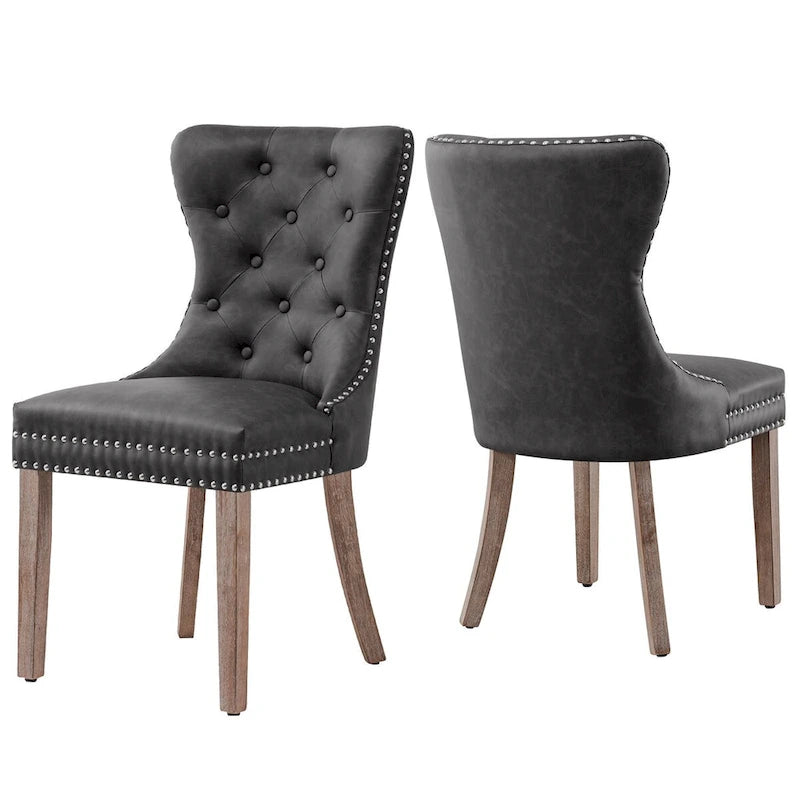 CHUN YI Faux Leather Modern Button Rivet Wing-back Dining Chair (Set of 2)