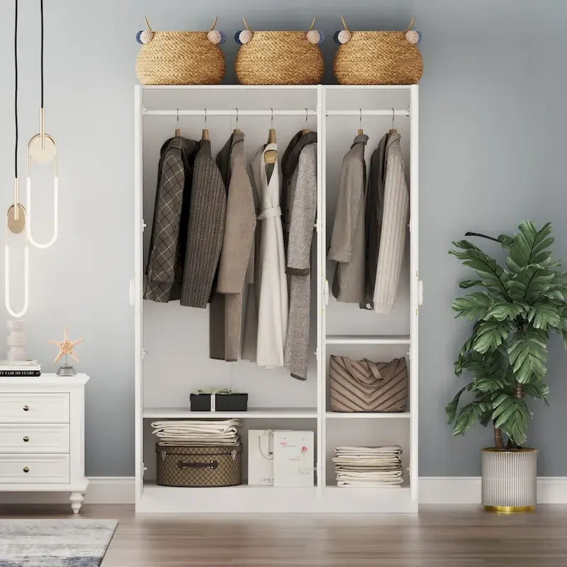 47.2W Armoire with Three Doors ,Two Clothes Rod ,Golden Floral Handle