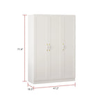 47.2W Armoire with Three Doors ,Two Clothes Rod ,Golden Floral Handle