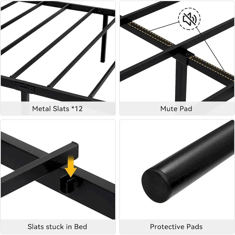Bed Frame with Storage, with Vintage Pattern Headboard and Footboard, Load Up to 800Lbs