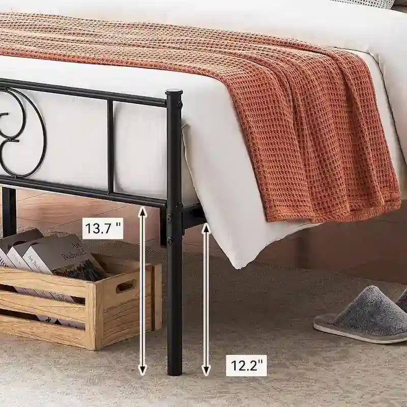Bed Frame with Storage, with Vintage Pattern Headboard and Footboard, Load Up to 800Lbs