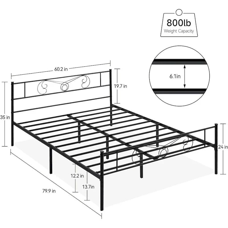 Bed Frame with Storage, with Vintage Pattern Headboard and Footboard, Load Up to 800Lbs