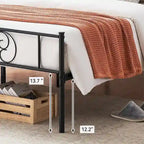 Bed Frame with Storage, with Vintage Pattern Headboard and Footboard, Load Up to 800Lbs