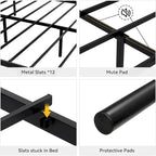 Bed Frame with Storage, with Vintage Pattern Headboard and Footboard, Load Up to 800Lbs