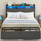 Bed Frame with 2-Tier Storage Headboard