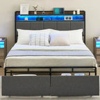 Bed Frame with 2-Tier Storage Headboard