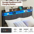 Bed Frame with 2-Tier Storage Headboard