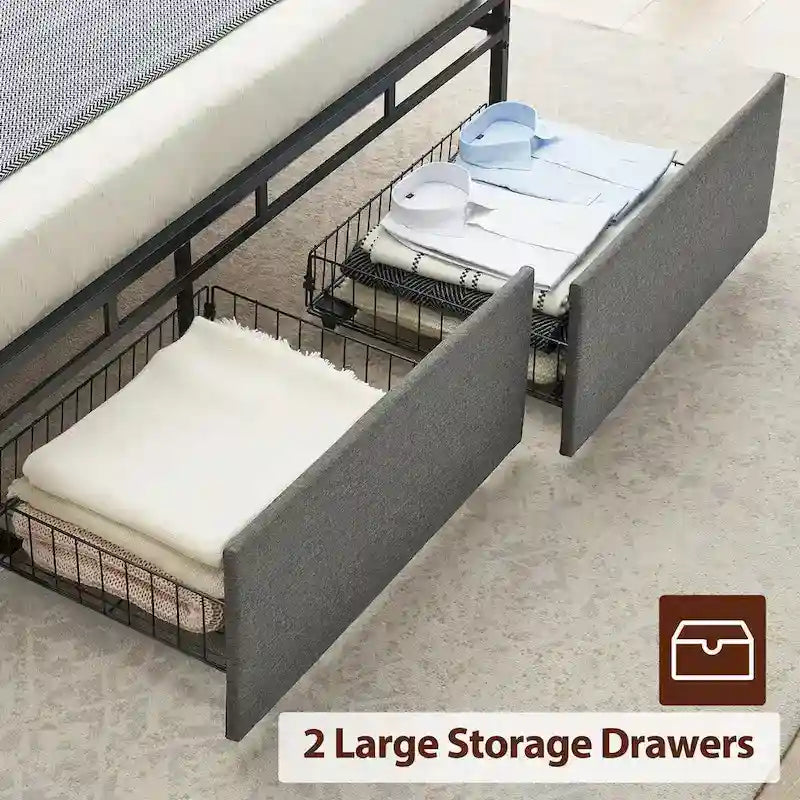 Bed Frame with 2-Tier Storage Headboard