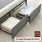 Bed Frame with 2-Tier Storage Headboard