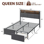 Bed Frame with 2-Tier Storage Headboard
