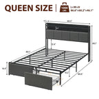 Bed Frame with 2-Tier Storage Headboard