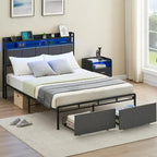 Bed Frame with 2-Tier Storage Headboard