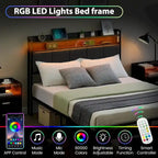 Bed Frame with 2-Tier Storage Headboard