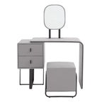 FUKAYI Faux Leather Makeup Vanity Desk Set with Stool Small Vanity Makeup Mirror Desk