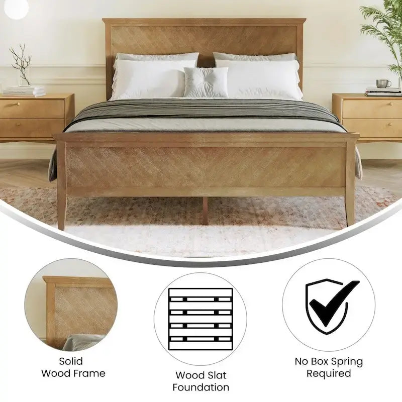 Solid Wood Platform Bed Frame with Headboard and Footboard
