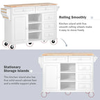 Kitchen Cart with Storage and 5 Drawers,Spice Rack,Towel Holder ,Rubber Wood Desktop Rolling Mobile Kitchen Island