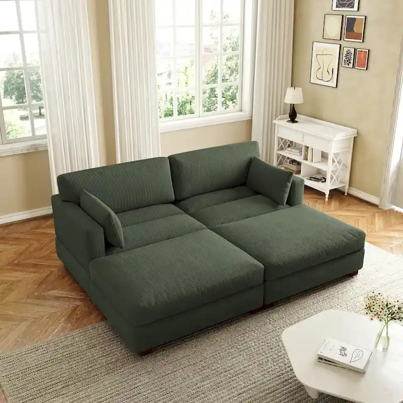 Modern Corduroy Sectional Sofa With Armrest Cushions