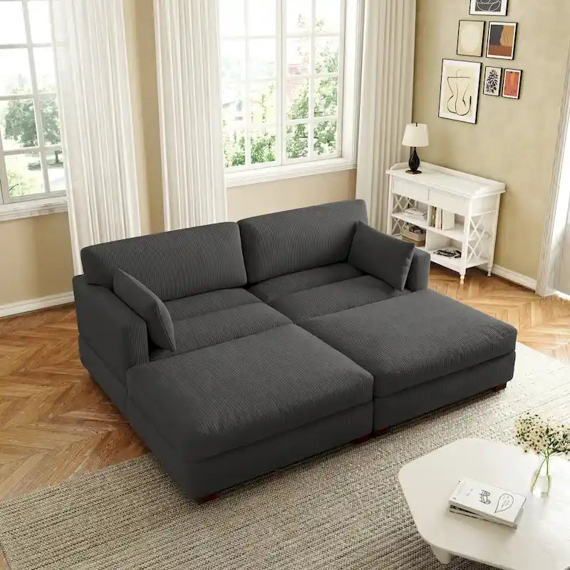 Modern Corduroy Sectional Sofa With Armrest Cushions