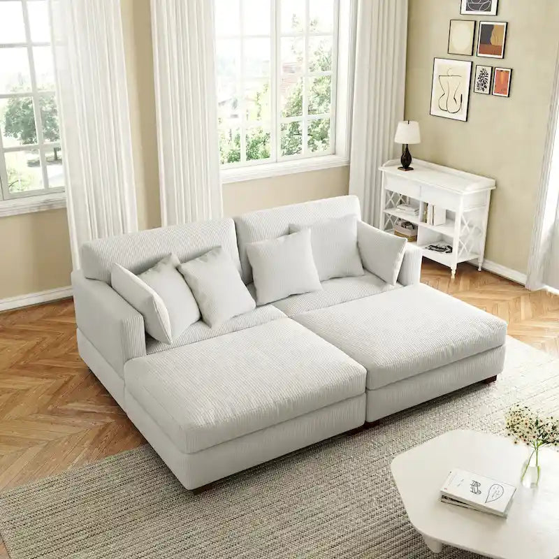 Modern Corduroy Sectional Sofa With Armrest Cushions
