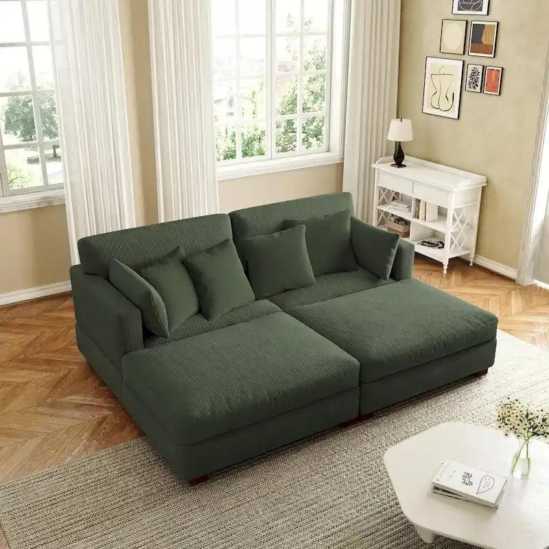 Modern Corduroy Sectional Sofa With Armrest Cushions