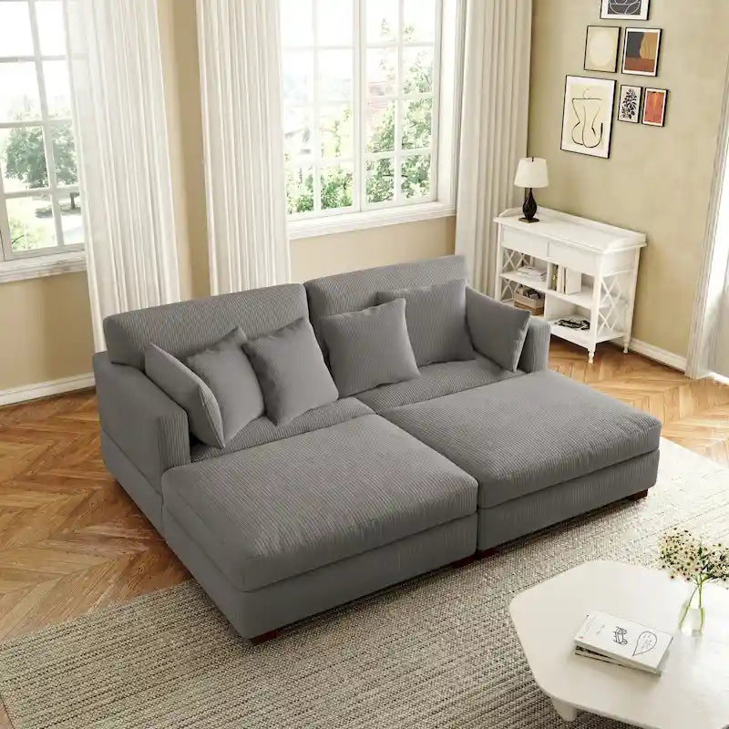 Modern Corduroy Sectional Sofa With Armrest Cushions