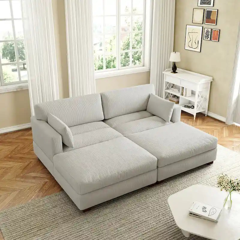 Modern Corduroy Sectional Sofa With Armrest Cushions