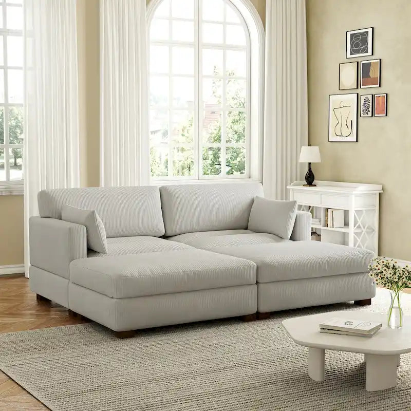 Modern Corduroy Sectional Sofa With Armrest Cushions