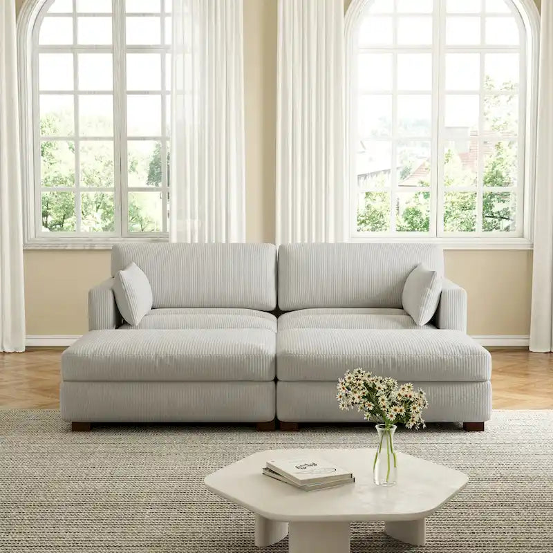 Modern Corduroy Sectional Sofa With Armrest Cushions