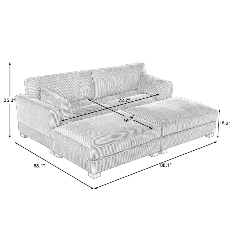 Modern Corduroy Sectional Sofa With Armrest Cushions