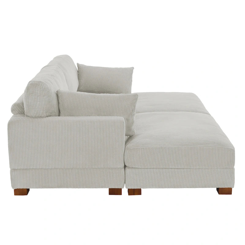 Modern Corduroy Sectional Sofa With Armrest Cushions