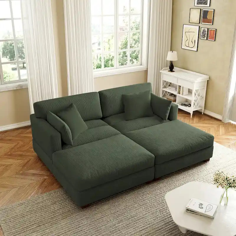 Modern Corduroy Sectional Sofa With Armrest Cushions