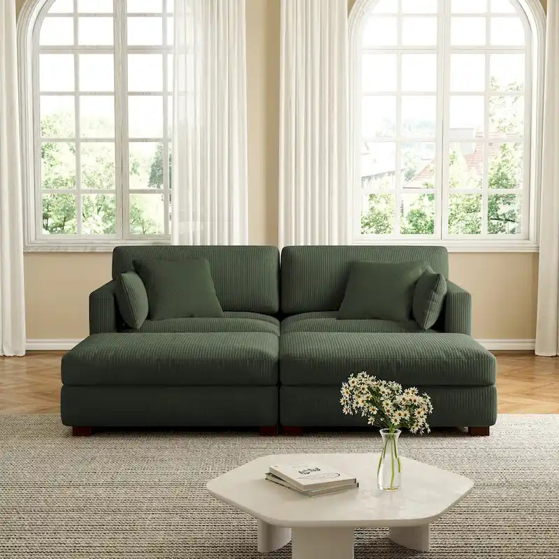 Modern Corduroy Sectional Sofa With Armrest Cushions