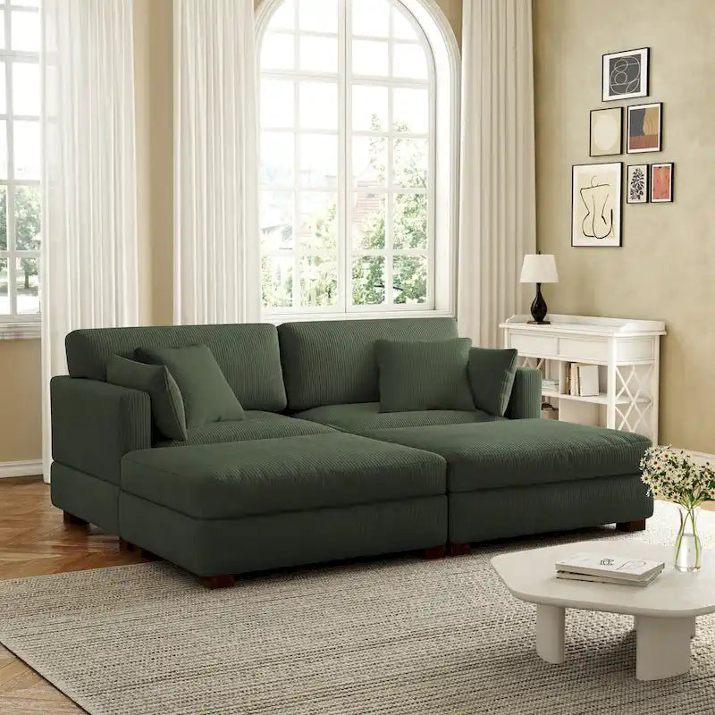 Modern Corduroy Sectional Sofa With Armrest Cushions