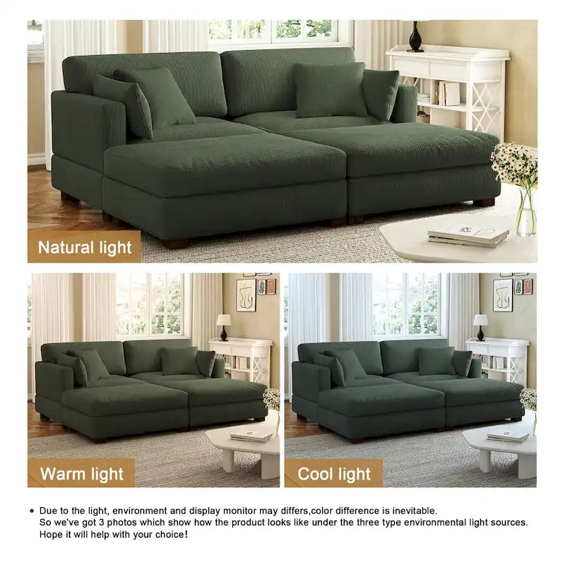 Modern Corduroy Sectional Sofa With Armrest Cushions
