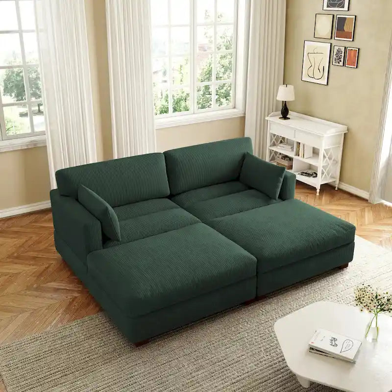 Modern Corduroy Sectional Sofa With Armrest Cushions
