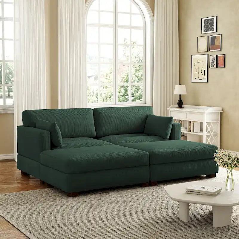 Modern Corduroy Sectional Sofa With Armrest Cushions