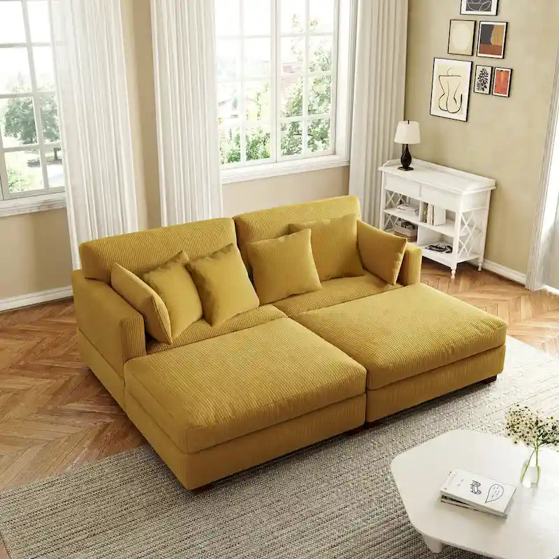 Modern Corduroy Sectional Sofa With Armrest Cushions