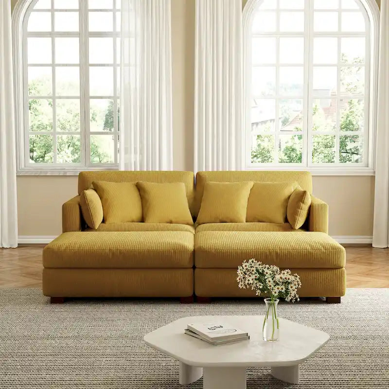 Modern Corduroy Sectional Sofa With Armrest Cushions