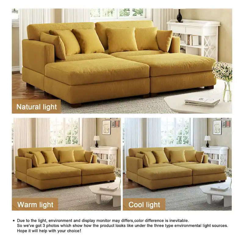 Modern Corduroy Sectional Sofa With Armrest Cushions