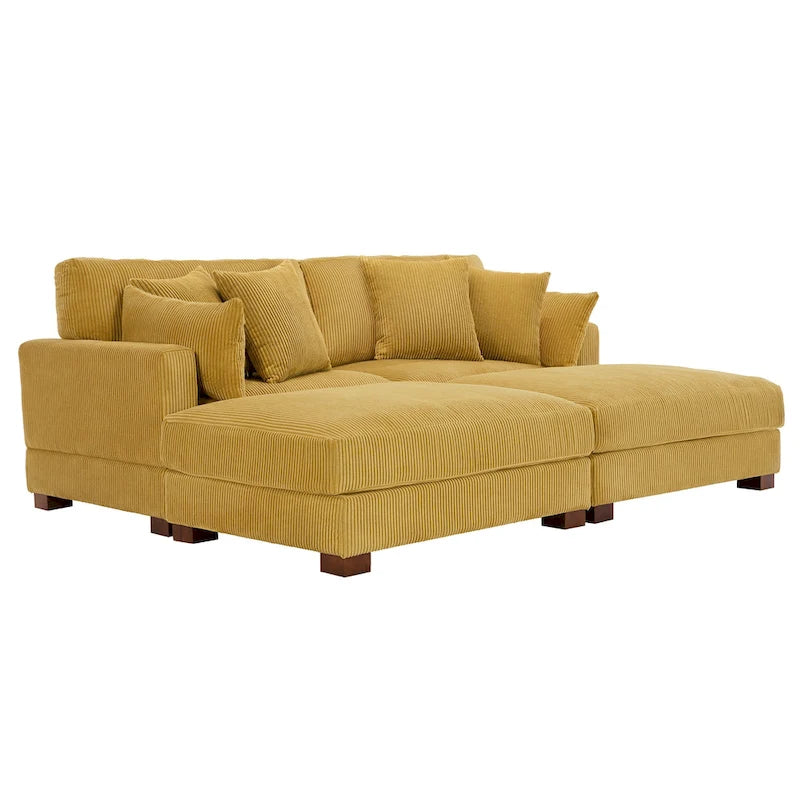 Modern Corduroy Sectional Sofa With Armrest Cushions